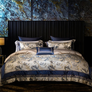 Luxury Blue Nature Satin Jacquard Egyptian Cotton European Palace Wedding Bedding Set